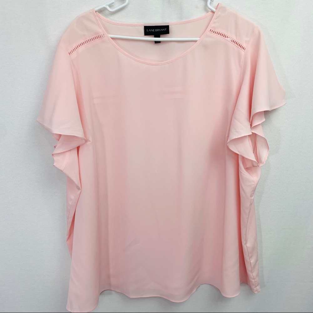 LANE BRYANT Pink Popover Blouse Short Sleeve sz 26